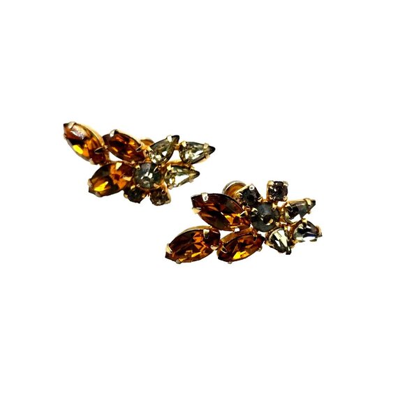 Sherman Jewelry - SHERMAN signed Citron and Gold Swarovski Gold Plated Screwback vintage Earrings